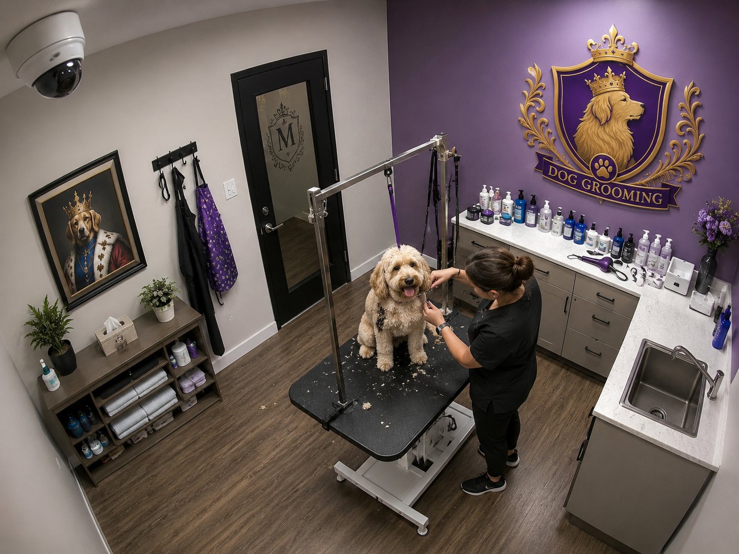 Live camera view of the Grooming suite at Fur Majesty